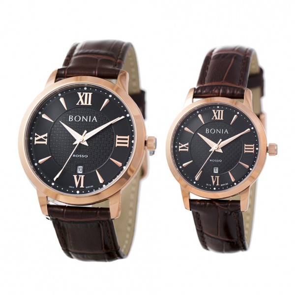 Bonia BR166-1533 & BR166-3733 Rosegold Brown Couple